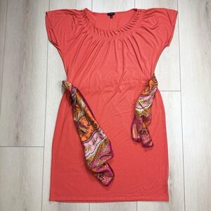 Talbots Coral Dress w/ Attached Paisley Scarf Belt Women's XL Boho Luxe